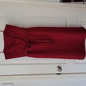 Red satin strapless dress